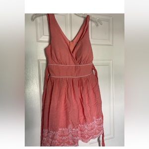 Trixxi three pink hearts white Embroidered sleeveless dress short sash tie